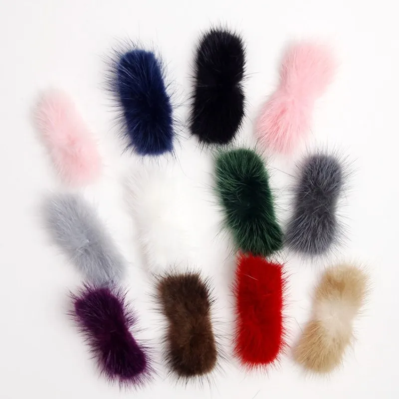 5pcs Colorful Bowknot Mink Hair Fur Soft Pompom 30mm*70mm Wedding Party Decor DIY Handmade Headdress Clothing Hats Supplies