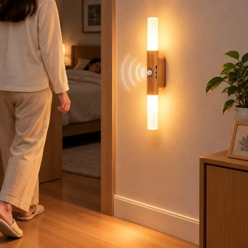 1/2PCS LED Motion Activated Night Light Bedroom Bedside Wall Lamp Sensor Night Light Hallway Cabinet Home Lighting