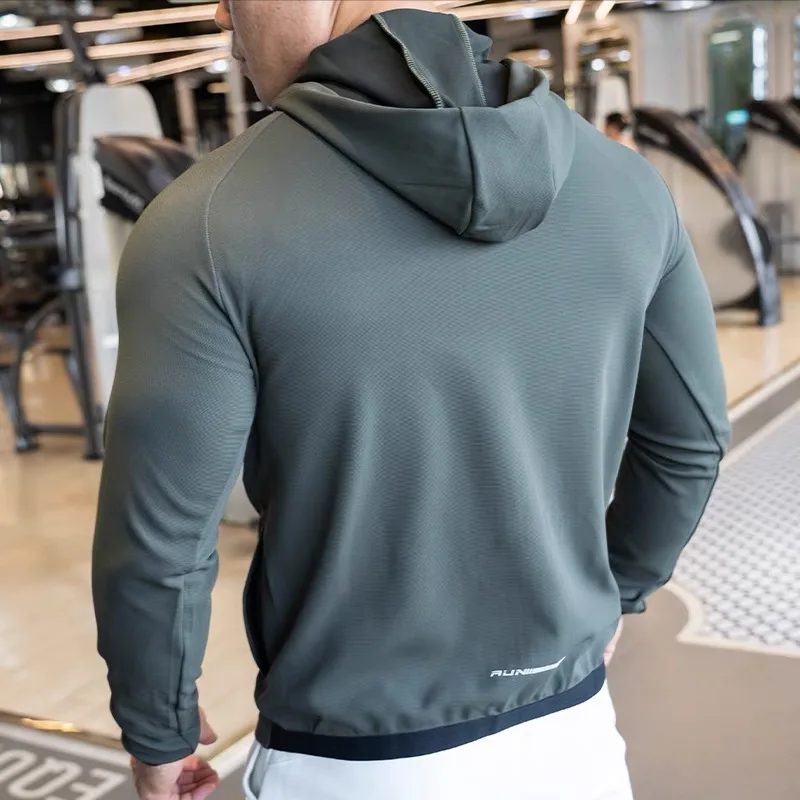 2026 Winter Men Waterproof Running hooded Jackets Fitness Gym climbing hiking outdoor Zipper pocket Sports Sportswear Clothing