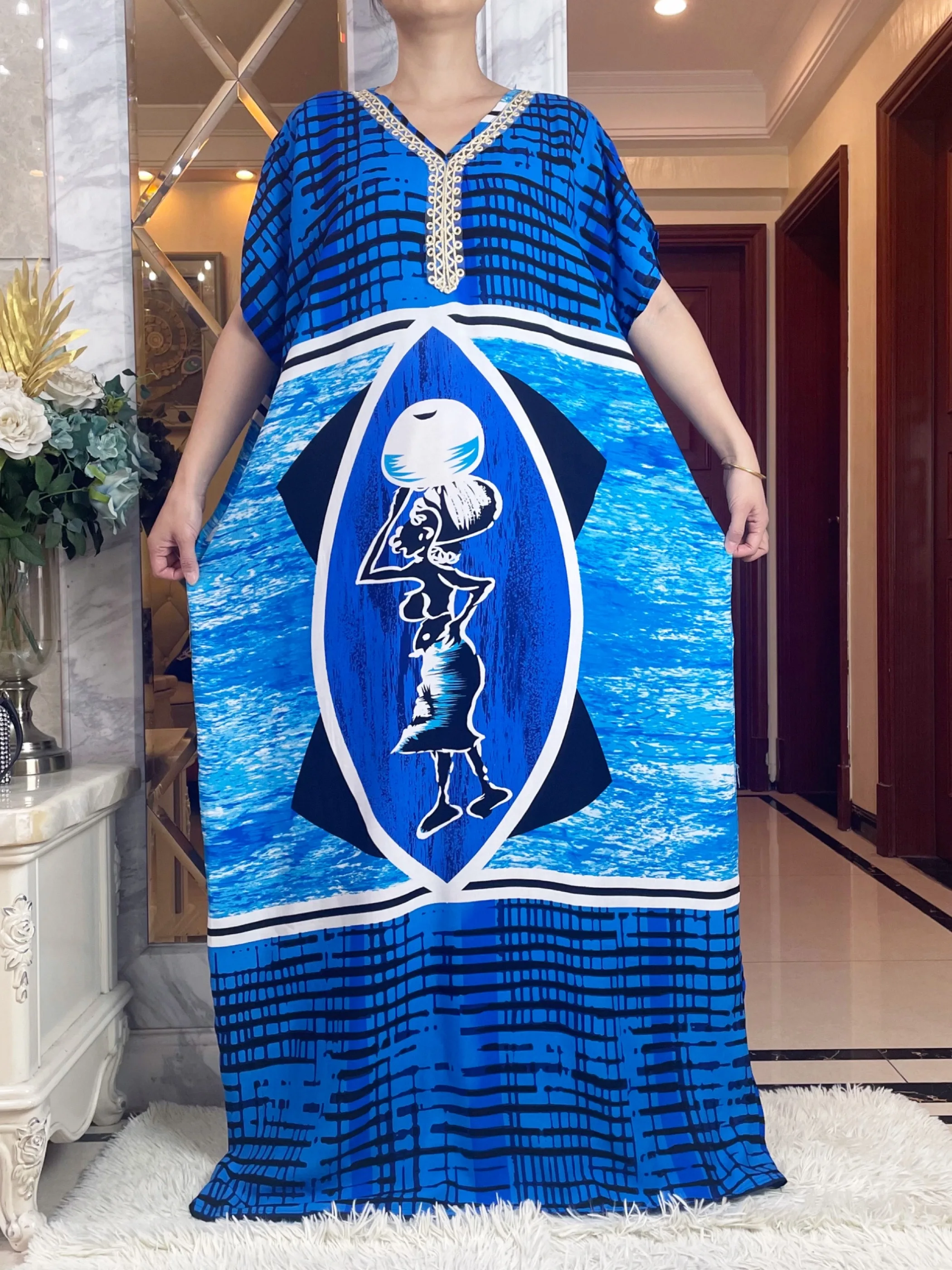 2024New African Women Abayas Cotton Fabric Dresse With Big Scarf For Women Summer Short Sleeve Muslim Robe Traditional Clothing