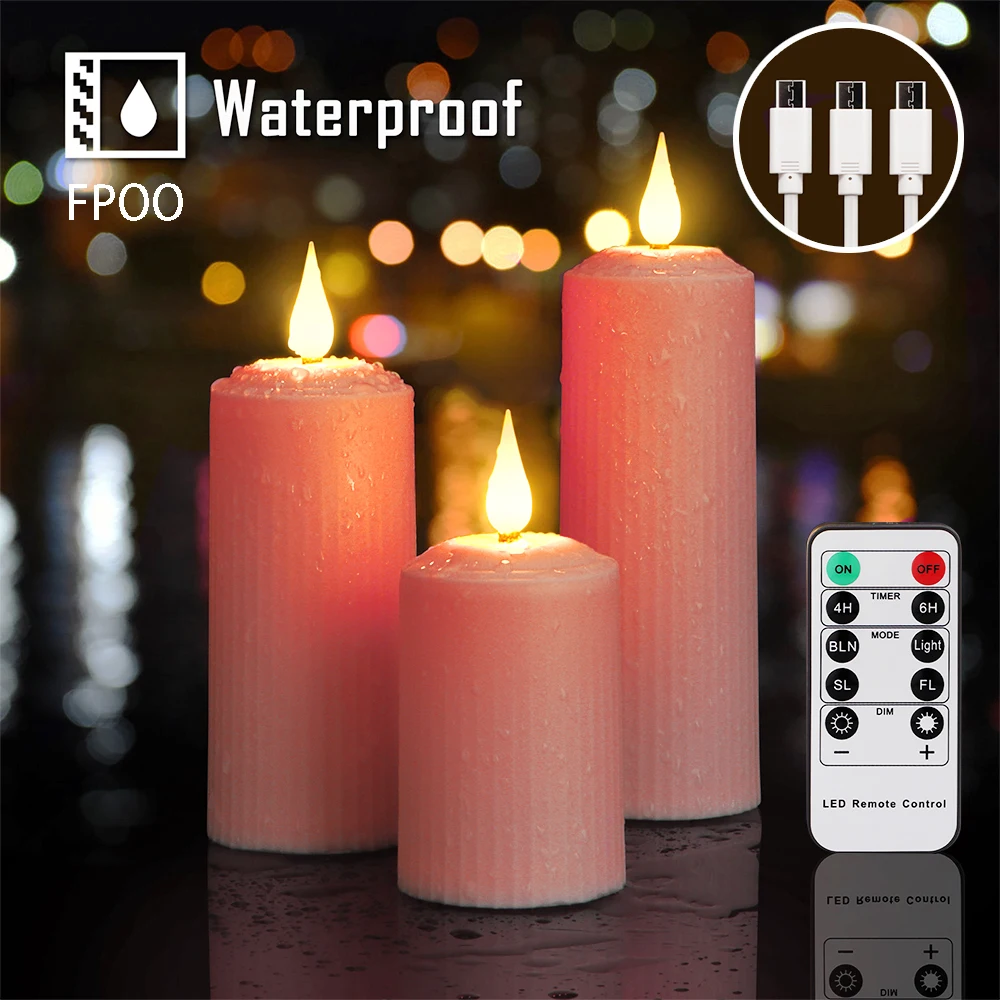 Led Candles Usb Rechargeable Flickering Flame With Remote Control Waterproof Light Wedding Candles Home Decoration Candle Lamp