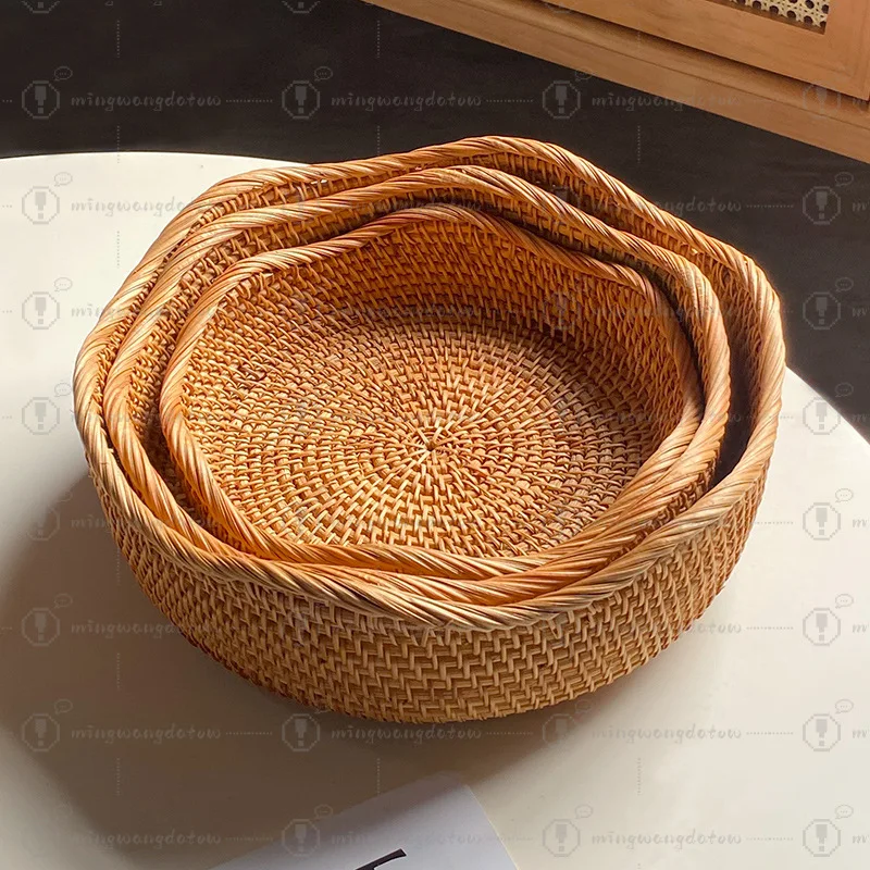 Vietnamese Rattan Woven Storage Tray for Tea Ceremony, Handwoven Fruit & Snack Plate, Chinese Style Dessert Serving Platter