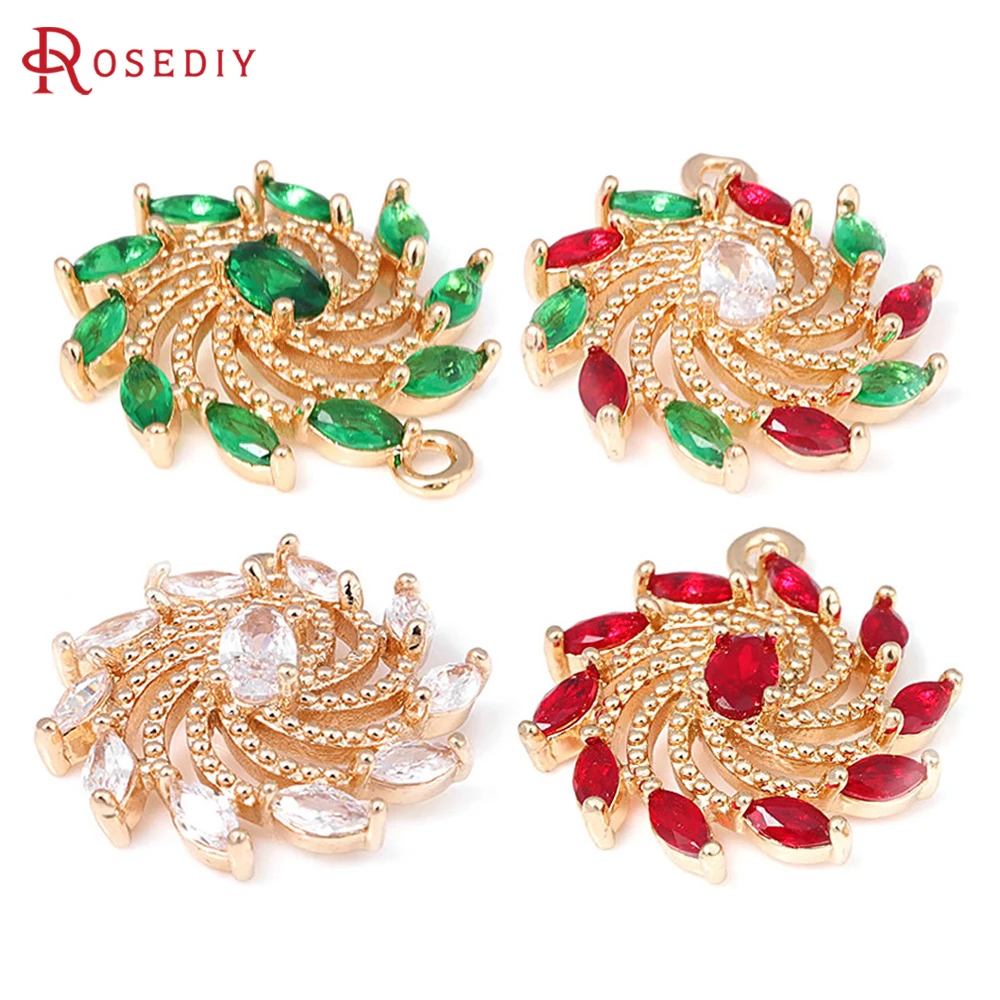 4PCS 18K Gold Color Brass and Zircon Flower Charms Pendants Diy Jewelry Making Supplies Necklace Earrings Accessories for Women