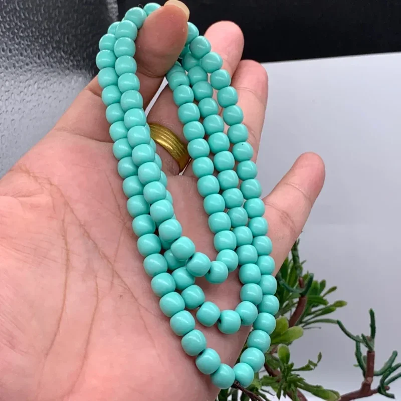 Natural Turquoise Buddha Beads Hand String Round 108 Beads Necklace Buddha Beads High Porcelain Jewelry for Men and Women