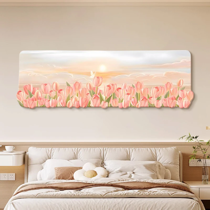 

Cream-style bedroom bedside pink flower LED light painting living room sofa Master bedroom wall lamp room background wall