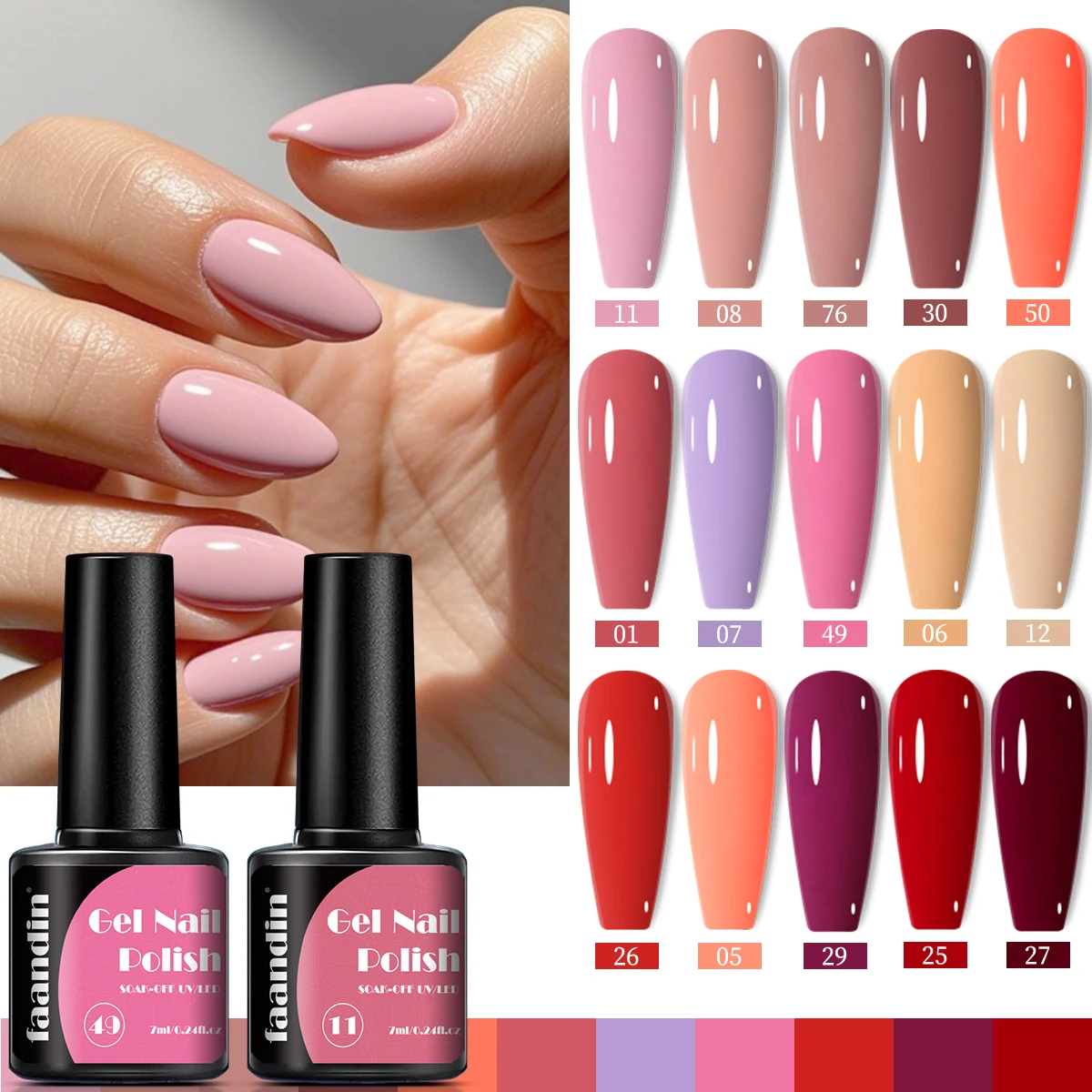 6Pcs/Set Faandin 0.24oz*6 Bottles Gift Box Set, Solid Color Pearlescent Gel Nail Polish Set, Rich Colors, Selected in Purple, Red, and Colorful Tones, Dazzling Nail Polish Gel Set, High-Quality Nail Polish Gel, Long-Lasting and Wear-Resistant, Not Easy to Fade, Easy-To-Remove Nail Polish Gel, Gift for Mom, Gift for Girlfriend, Perfect Gift, Wholesale Nail Polish Gel for Nail Salons