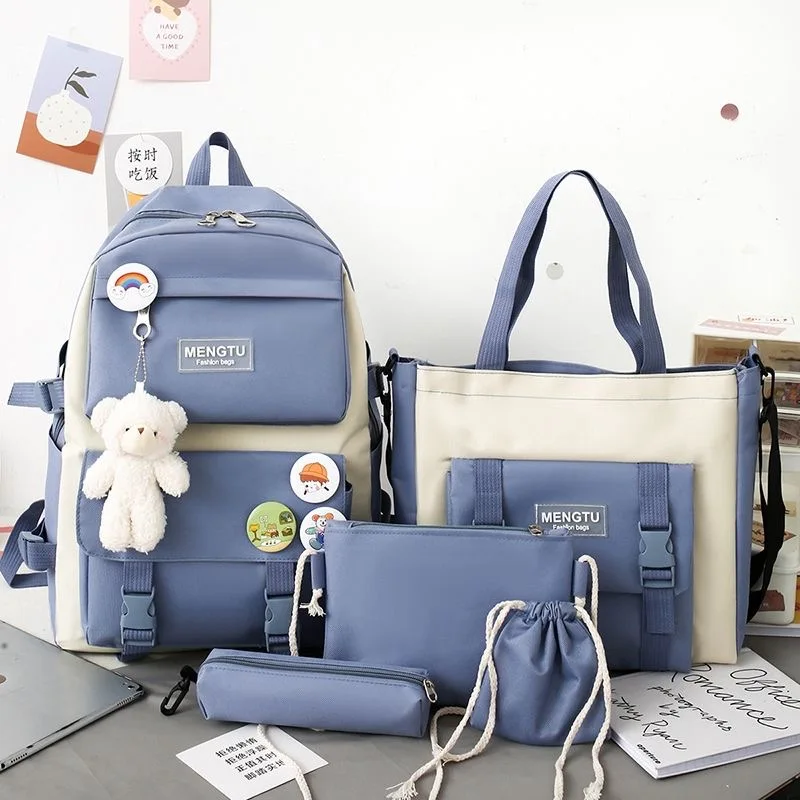 

5PCS Kit Backpack Female Fashion Lady High Capacity Waterproof College Trendy Girls Laptop School Bags Cute Girl Travel Book Bag
