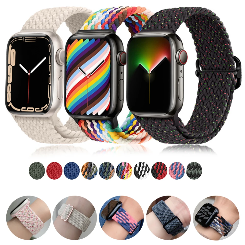 

Ремешок Плетеный Соло для Apple watch band 45 мм Ultra 2 49 мм 38 мм 44 мм 40 мм 41 мм 42 мм, эластичный браслет серии 9 8 7 3 5 se 6 4