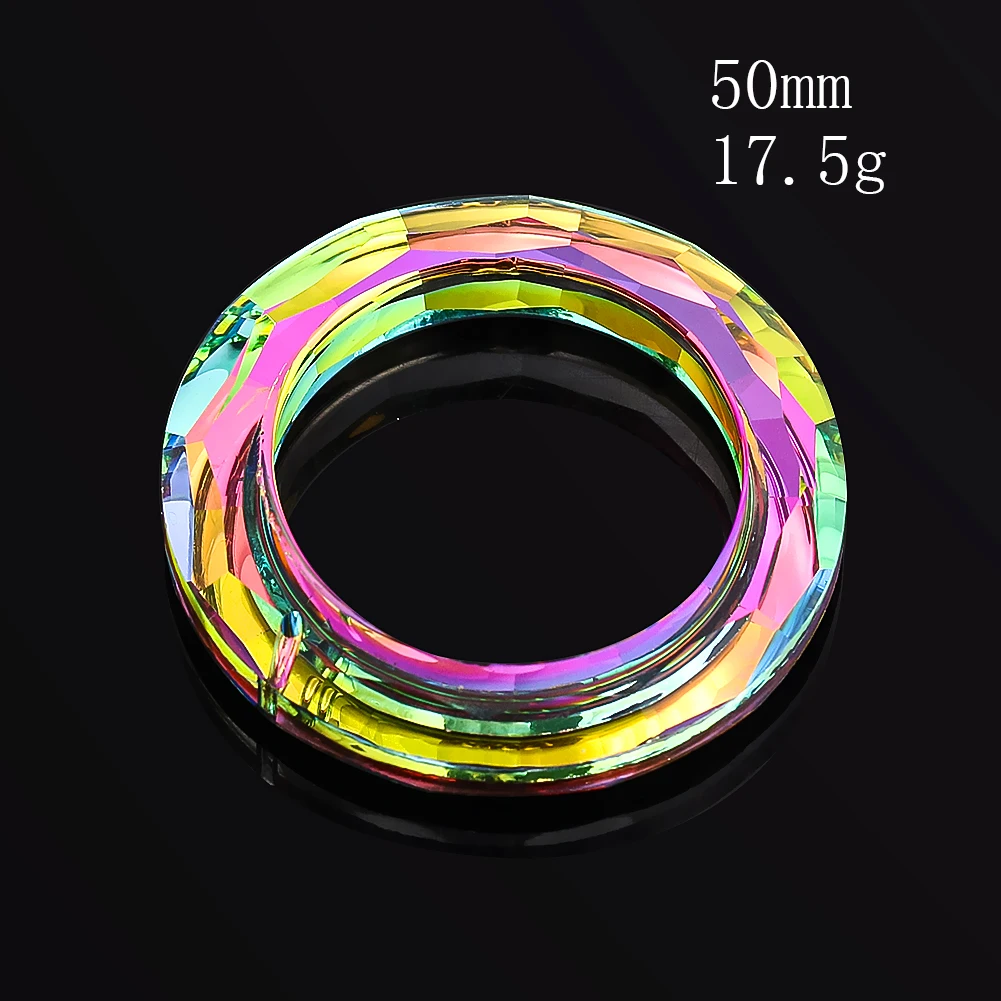 1PC 50MM Rainbow AB Color Cirque Circle Round Glass Crystal Pendant Faceted Prism Ring Aurora Suncatcher Chandelier Curtain Part