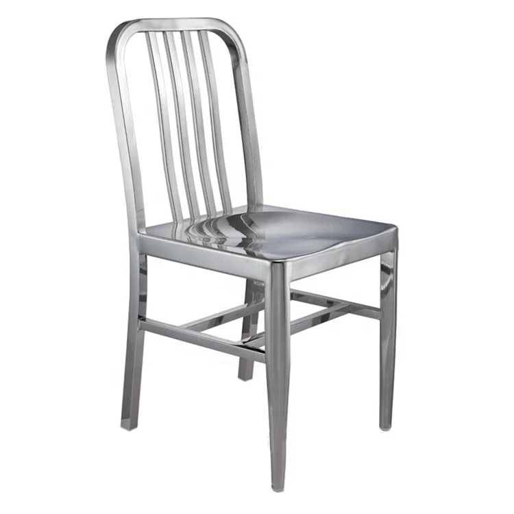 Handmade Shiny Anodized Rustic Industrial Navy Durable Stainless Steel Chair for Restaurant Dining Hotel Furniture