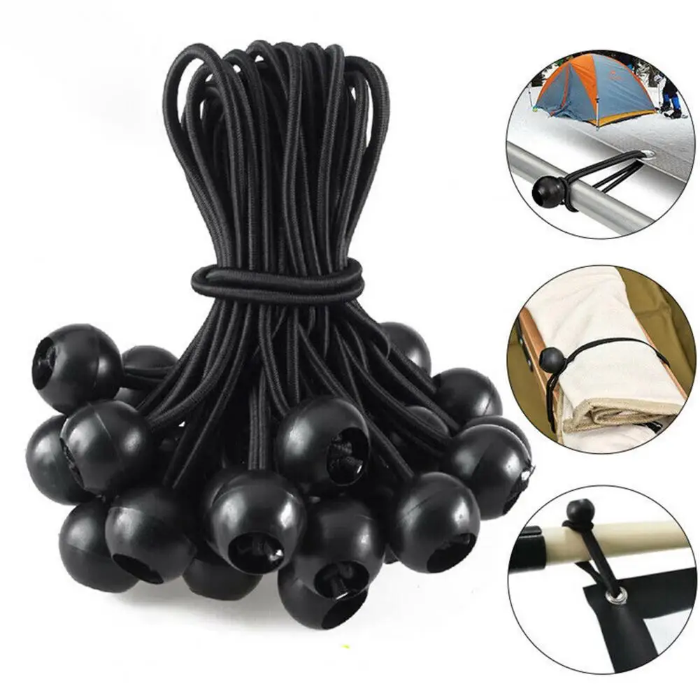 50Pcs Tent Tarpaulin String Cords with Balls Tie Down Straps Tarpaulin Tensioner Elastic Bands Camping Tent Accessories