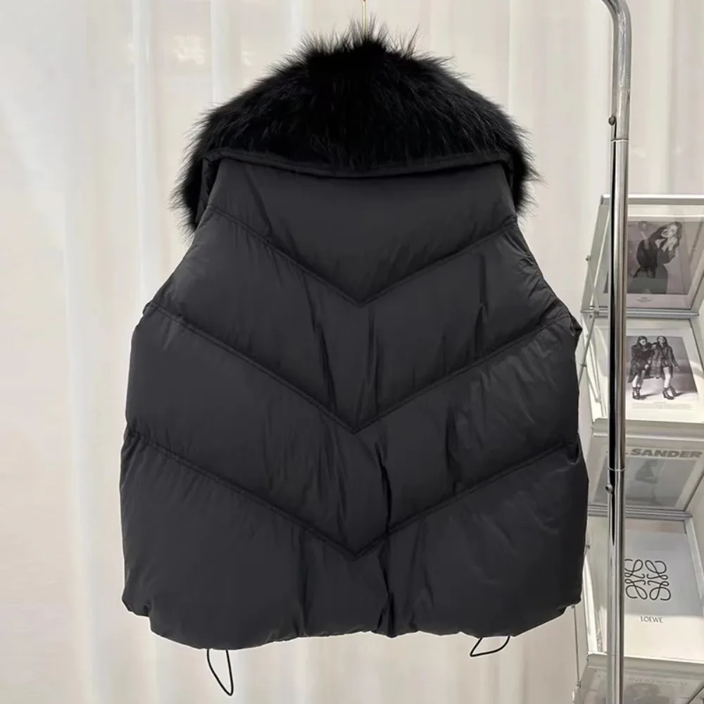 Giacca da donna grande in vera pelliccia di procione con maniche in maglia Cappotto in vera pelliccia Nuovo piumino invernale Piumino d'anatra bianco Piuma oversize