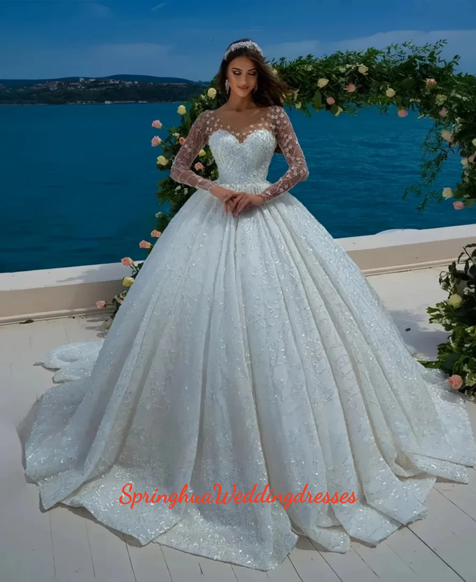 Customized Luxury Wedding Dresses Sweetheart Full Sleeve Applique Beaded Lace Bridal Gown Women Holidays Party Vestidos De Novia