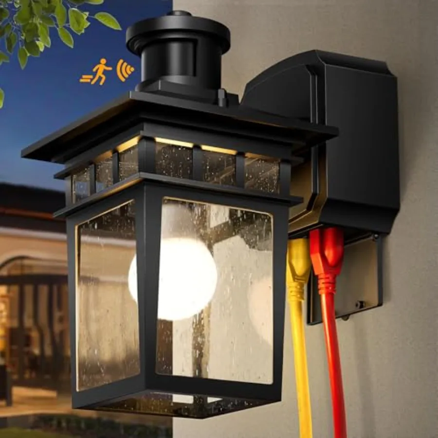 

Motion Sensor Outdoor Porch Lights with GFCI Outlet3 Modes Dusk to Dawn Outdoor Light Fixture Waterproof Exterior Lighting Fixt