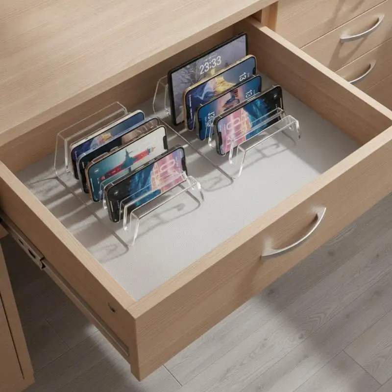 Desktop Cable & Device Storage Box 6/8 Slots Multi-device Organizer for Phone Tablet Home Office Desk