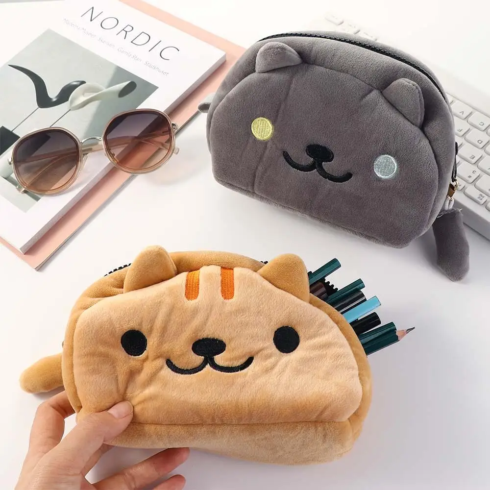 Cartoon Cat Makeup Organizer Handbook Bag Large Capacity Plush Pencil Bag Cat Pencil Bags Stationery Organizer Cosmetic Cases