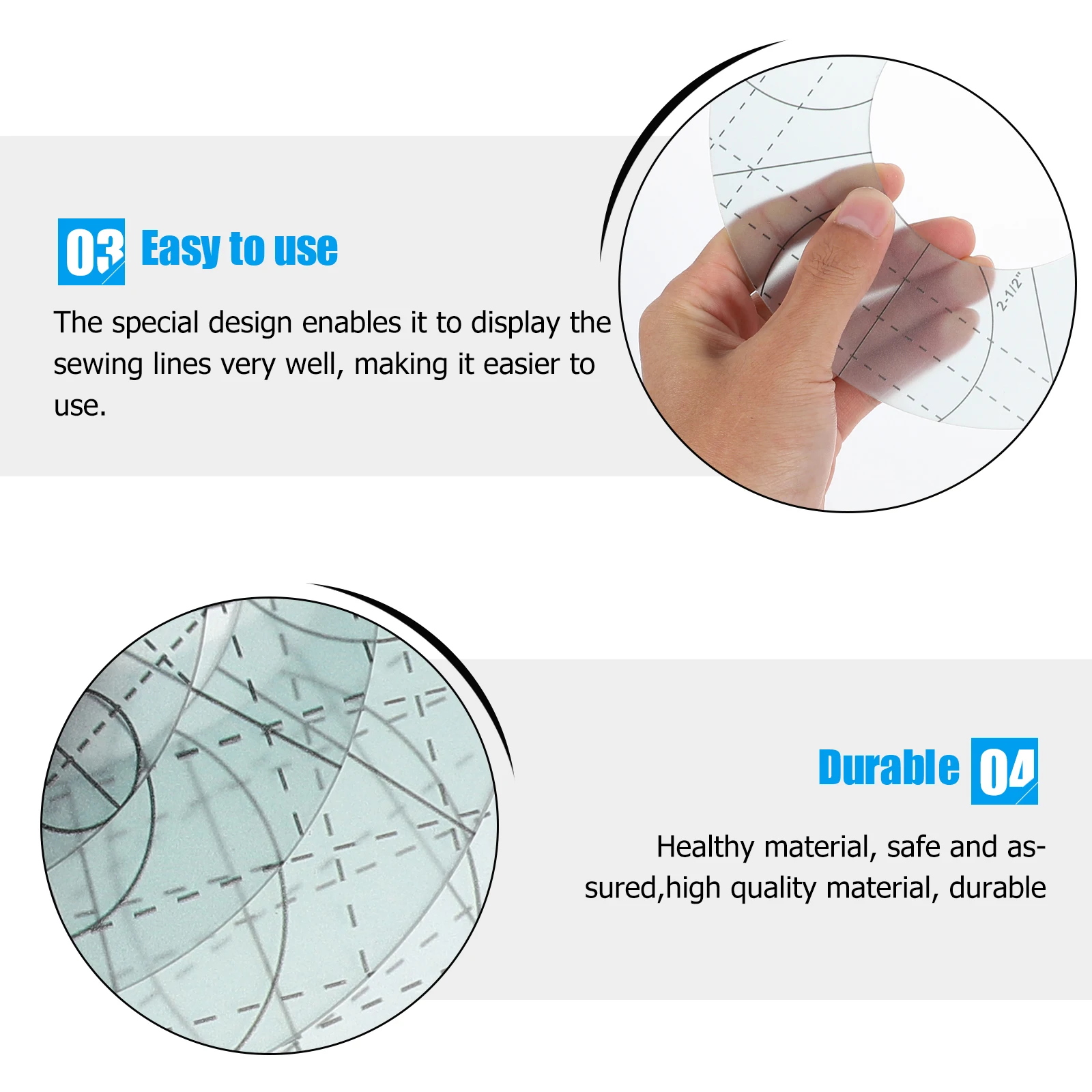 

5Pcs Quilting Ruler Non Slip Surface Good Flexibility Durability Will Not Fall Off Fade Lightweight Portable Easy Storage