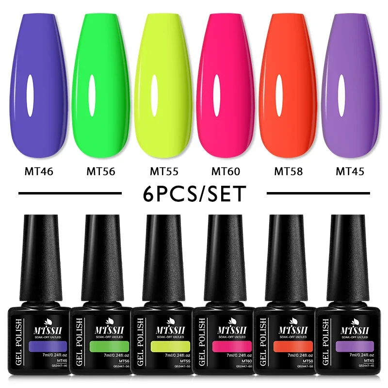 MTSSII 6-teiliges Gel-Nagellack-Set für Nägel, nackt, rosa, rot, grün, Soak Off UV-Gel, LED-Nagellack-Set für die Maniküre, die ganze Saison über