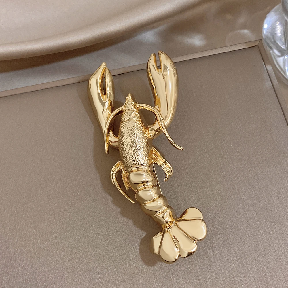 ALLYES Creative Crayfish Abstract Brooches Fashion Gold Color Stainless Steel Lapel Pins Suit Dress Scarf Hat Party Jewelry