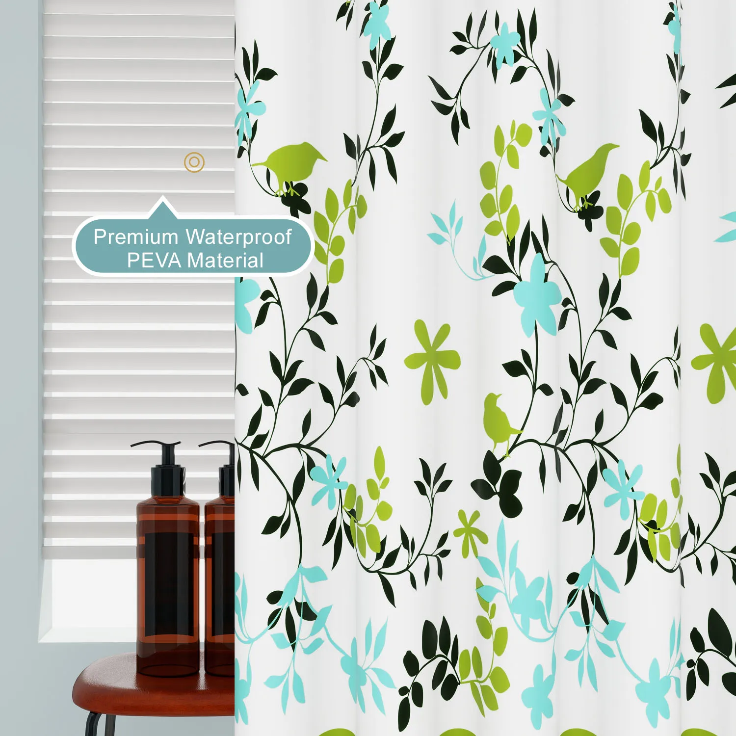 1pc Tropical Leaves with Birds Popular Shower Curtain Waterproof PEVA Botanical Bathroom Decor