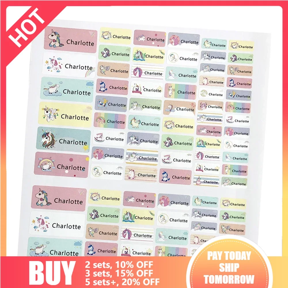 114Pcs Cartoon Unicorn Name Stickers Custom Girl Personal Tags Kids Waterproof Cartoon Label For School Stationery Scrapbooking