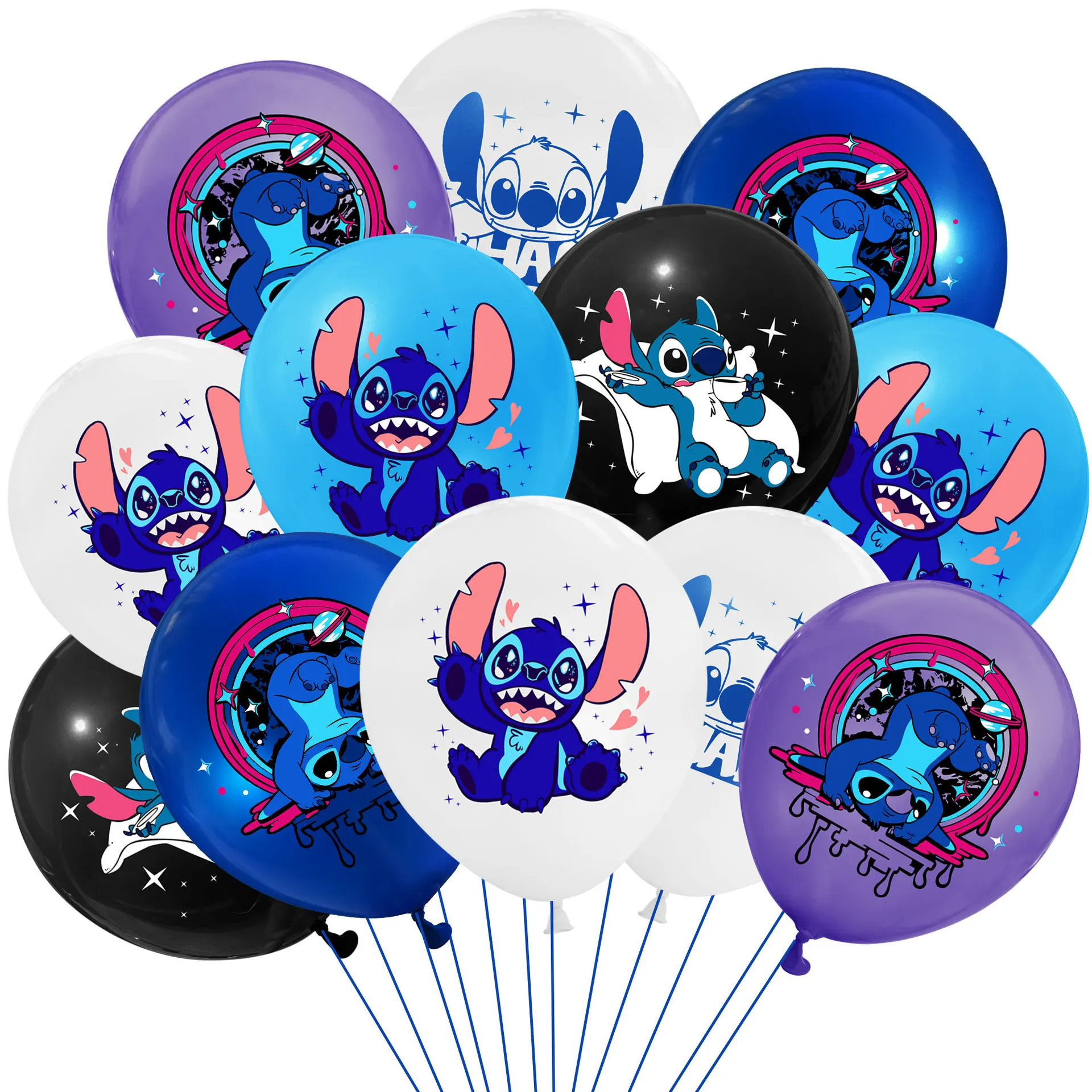 Disney-Stitch Balloons Set for Children, Latex Balloons, Birthday Party Gift, Baby Toys, 12