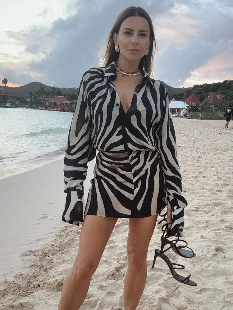 Kliou-vestido de retazos a rayas para mujer, minivestido elegante con botones y escote en V profundo, manga larga, ajustado a la cadera, moda urbana
