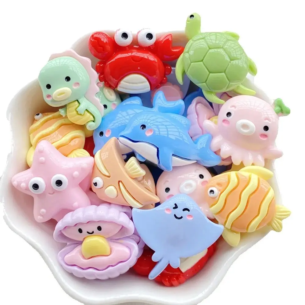 10Pcs New Resin Cartoon Starfish, Crab, Shell, Fish Series Flat Back Cabochons Scrapbooking DIY Jewelry Craft Decoration