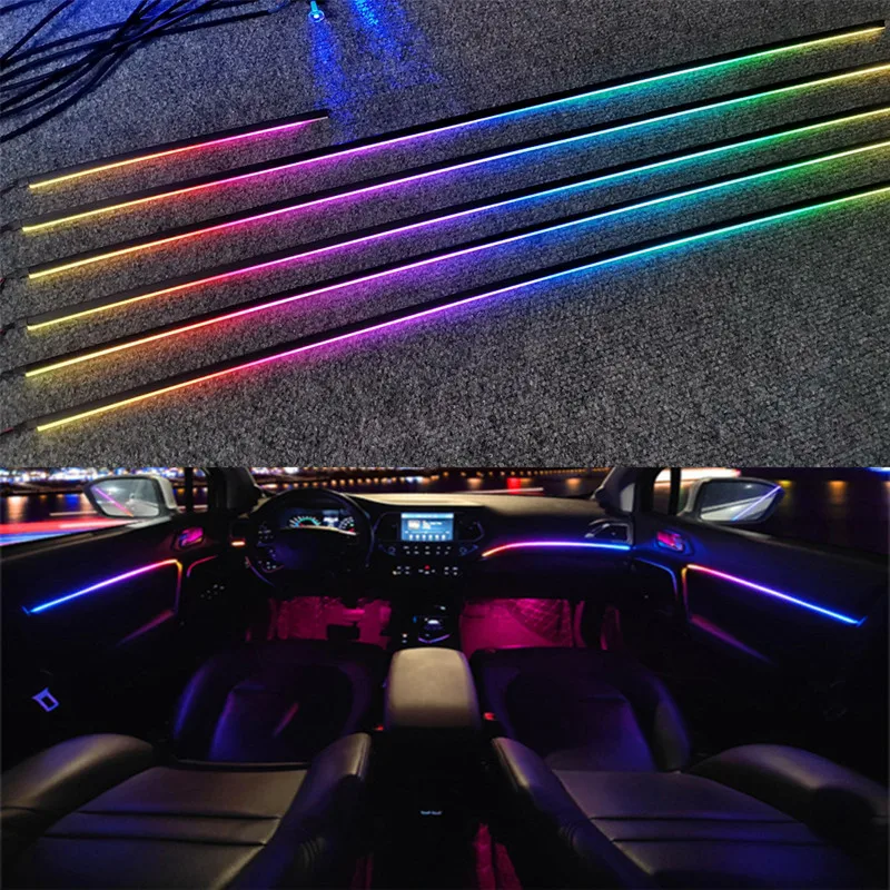 Uniwersalne symfonie samochodowe oświetlenie otoczenia LED 64 kolor RGB wnętrze samochodu akrylowy przewodnik świetlny dekoracja nastrojowe oświetlenie 18/10/6 w 1