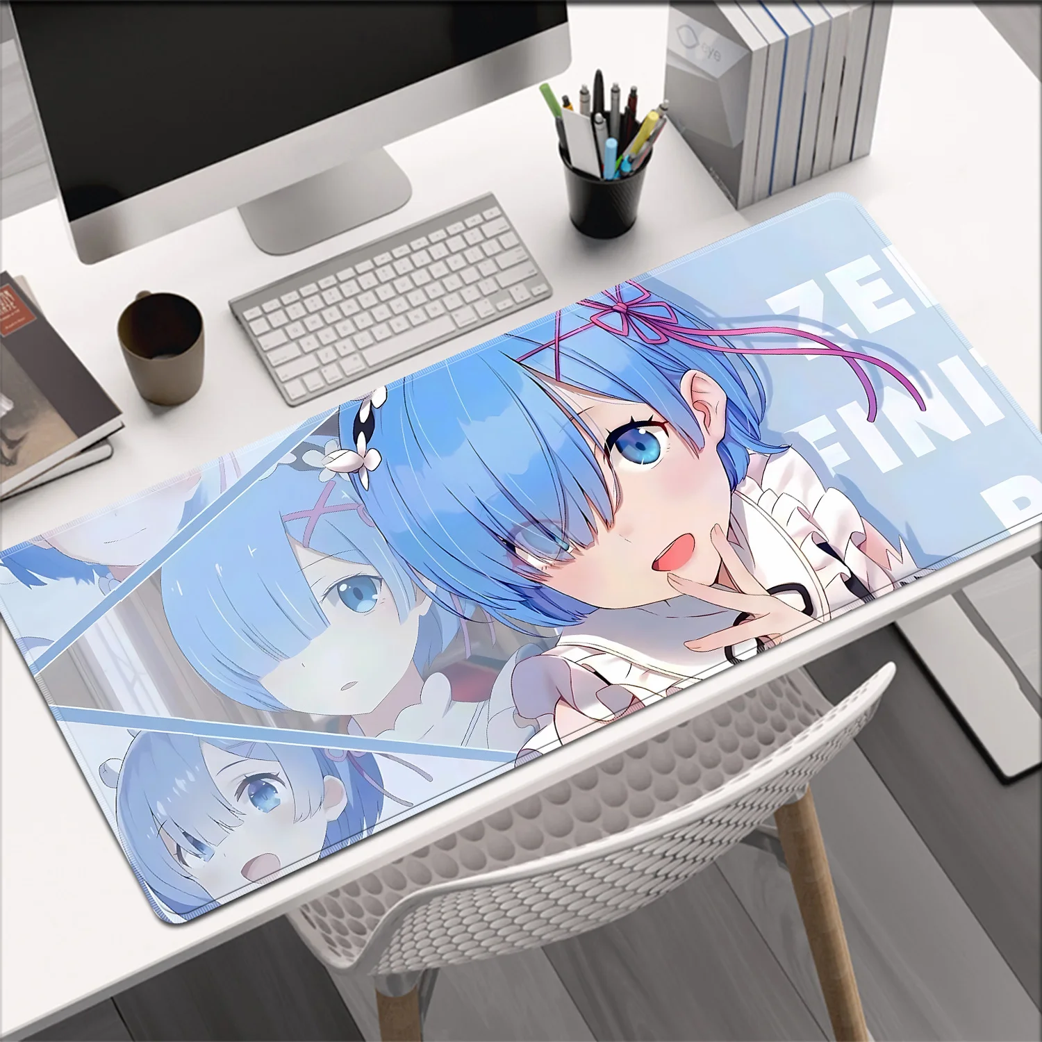 Anime R-Re Zero Rem Mouse Pad Large Non-Slip Waterproof Mat Stitched Edge Keyboard Pad for Gaming Daily Office