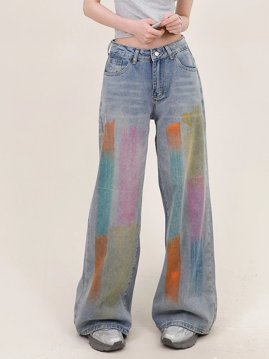 Painted Wash Jeans Women's Summer 2024 New Loose Bf American Retro Couple