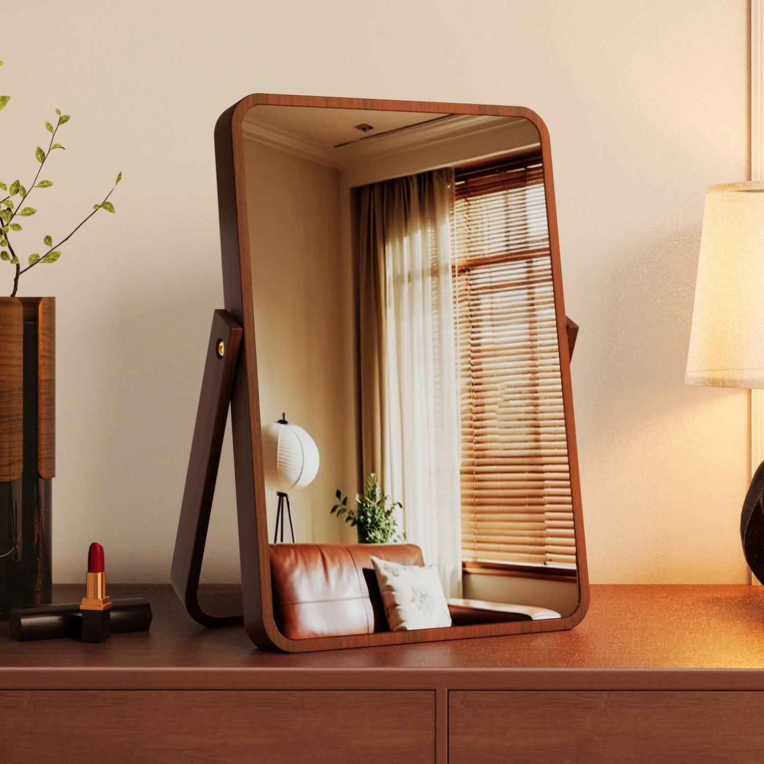 

Retro solid wood makeup mirror desktop desktop home dresser dressing mirror girls bedroom portable folding large mirror