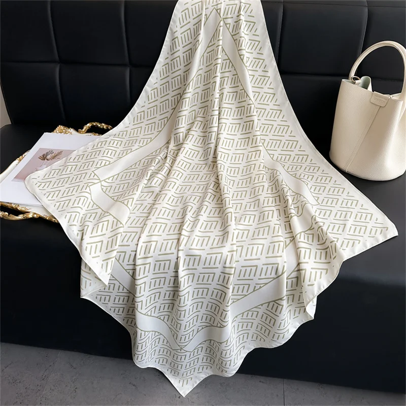 French Light Luxury Letter Print Silk Scarf 90cm Twill Scarf Advanced Simple Large Square Scarf Sunscreen Shawl Headscarf Female