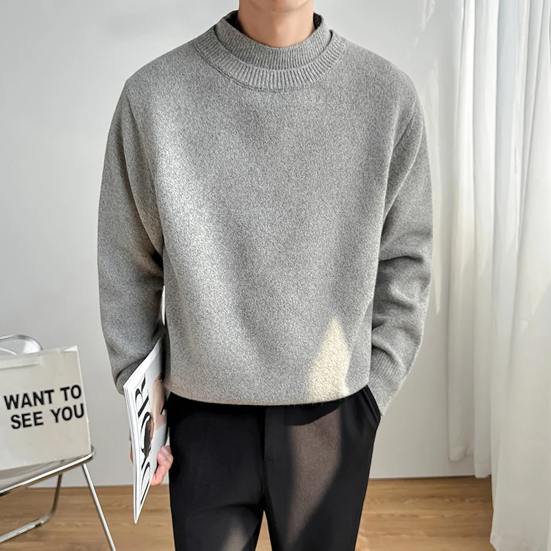 

Модный двухслойный свитер с воротником, мужской зимний толстый теплый свитер с длинным рукавом, мужские повседневные свитера, облегающие поддельные 2 предмета, Pull Homme