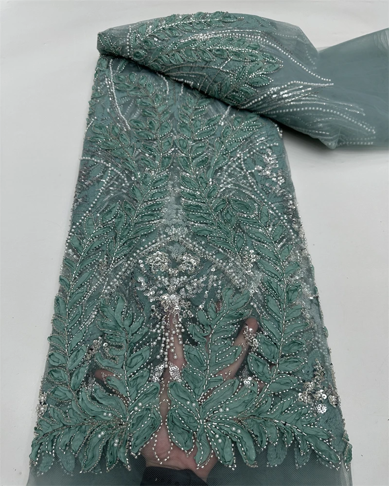 

Luxury Elegant Handmade Sequins Beaded Lace Fabric High Quality African Style for Wedding Sewing Elegant Embroidery