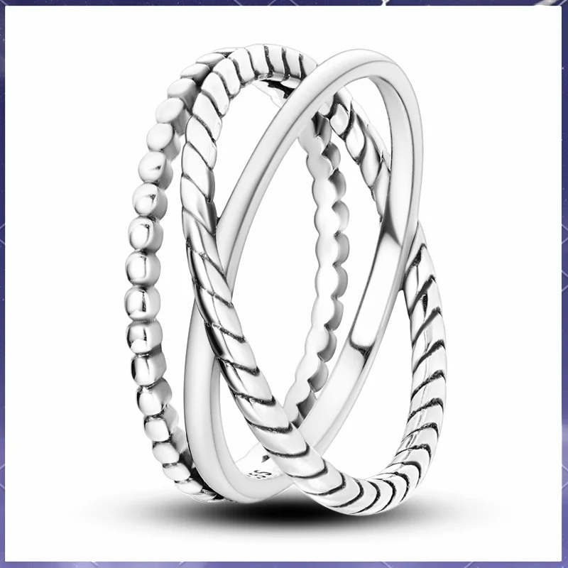 

Fashion 925 silver plain Fried Dough Twists cross wide ring original suitable for women's DIY jewelry engagement gif