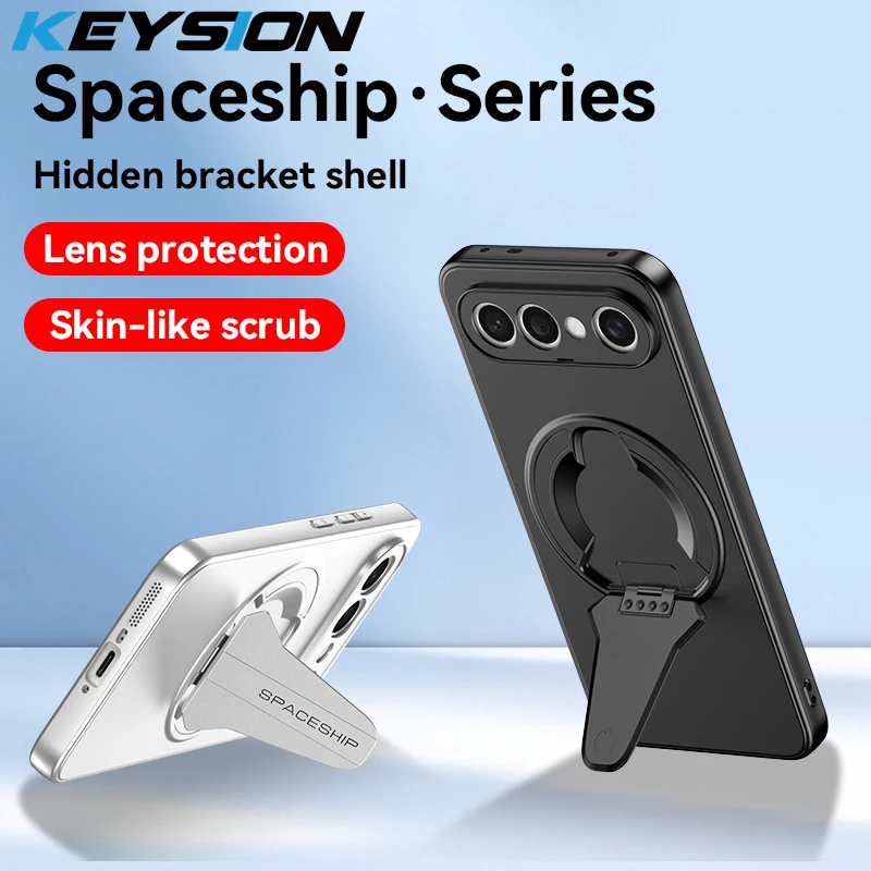 KEYSION Magnetische Handyhülle für VIVO X300 FE, Metallfarbe, Silikon + PC, aufrechter Ständer, stoßfeste Rückseite für VIVO X300 FE 5G