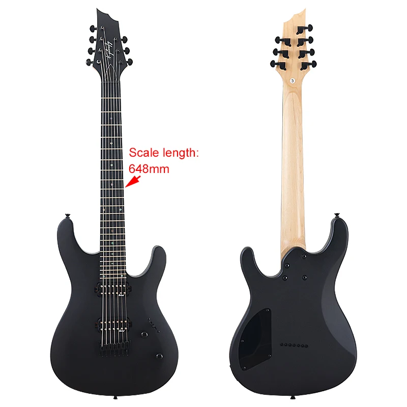 7 String Electric Guitar Solid Okoume Body Maple Neck 39 Inch Matte Finish Black Guitarra High Quality