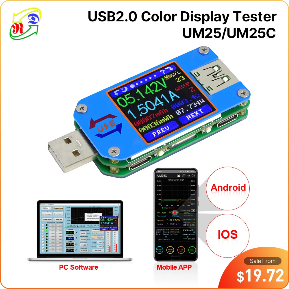 RD UM25 UM25C dla aplikacji USB 2.0 Type-C LCD woltomierz amperomierz miernik napięcia prądu ładowanie akumulatora Tester USB