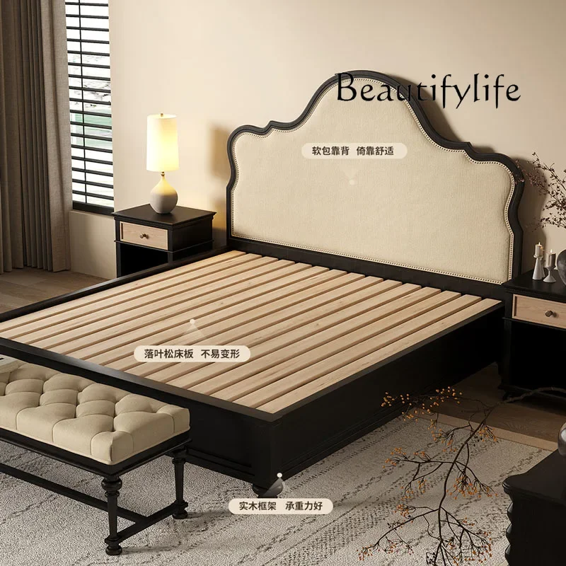 French retro American medieval solid wood bed bedroom double bed black modern atmospheric wedding bed