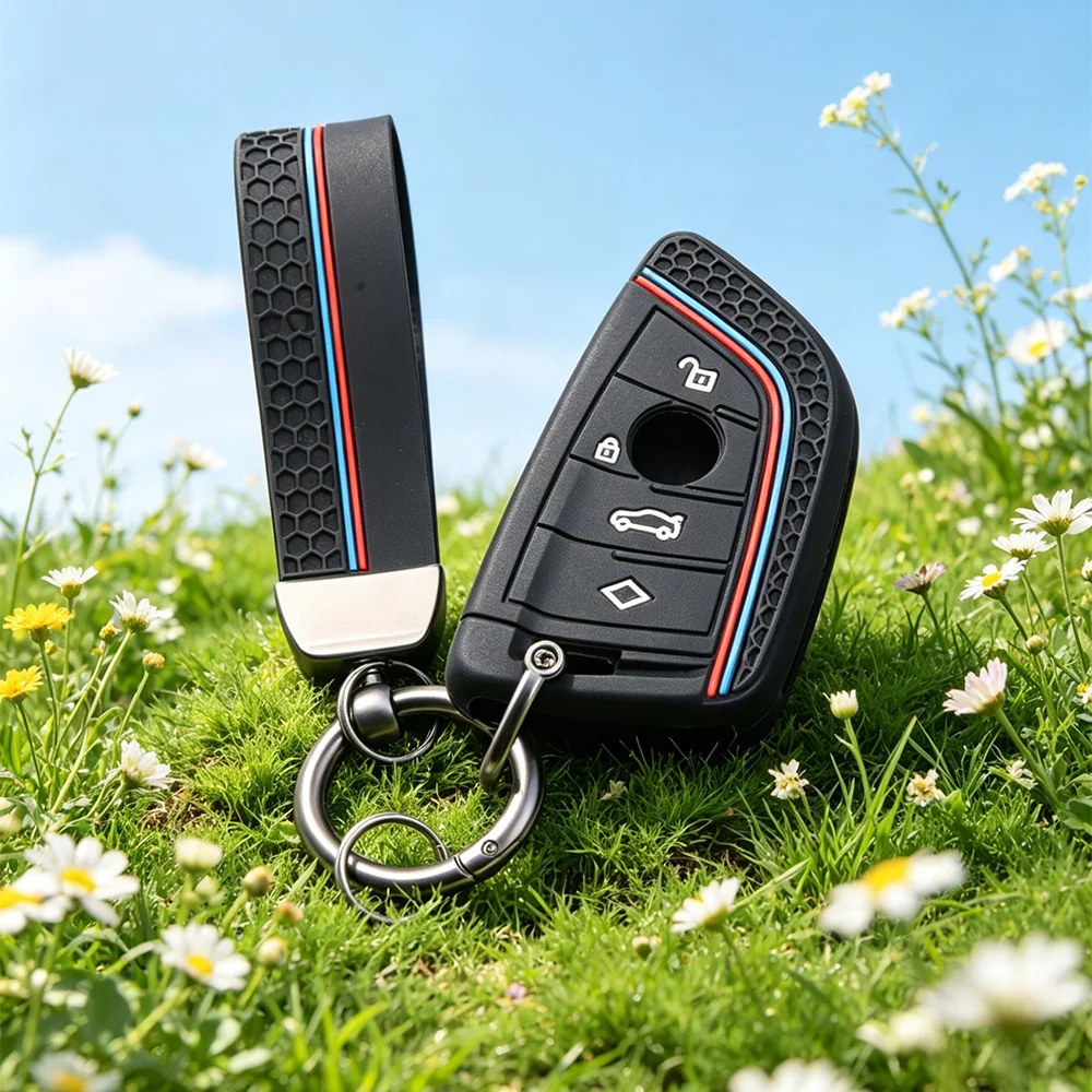 M‑Color Honeycomb Silicone Key Fob With Keychain for BMW 1 3 5 7 Series X1 X3 X4 X5 M3 M4 F30 F20 F10 Protective Cover