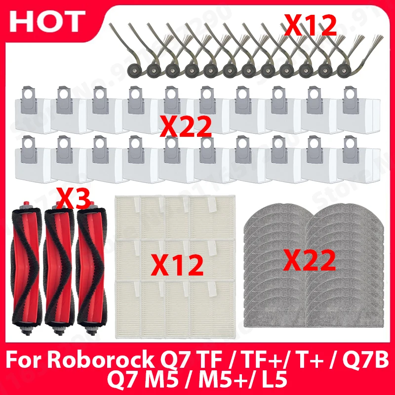 Fit For Roborock Q7 TF / TF+/ T+ / Q7B / Q7 M5 / M5+/ L5Main Roller Side Brush Filter Hepa Mop Cloths Dust Bags Accessories Part