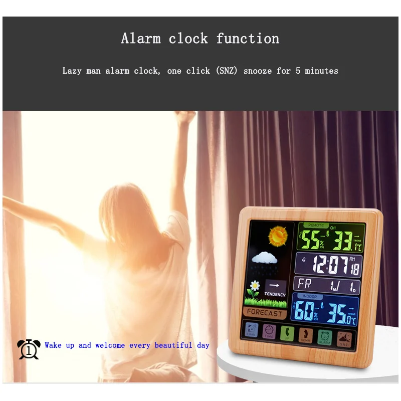 Weather Forecast Clock Indoor Outdoor Temperature and Humidity Meter Wireless Weather Station Child Lock Battery or DC Powered