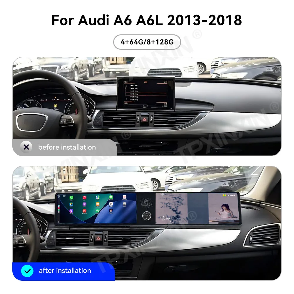 راديو سيارة مزدوج 12.3 بوصة لأودي A6 A6L 2013-2018 أندرويد 13 CarPlay نظام تحديد المواقع والملاحة مشغل وسائط متعددة رئيس ستيريو HD وحدة السيارات #2