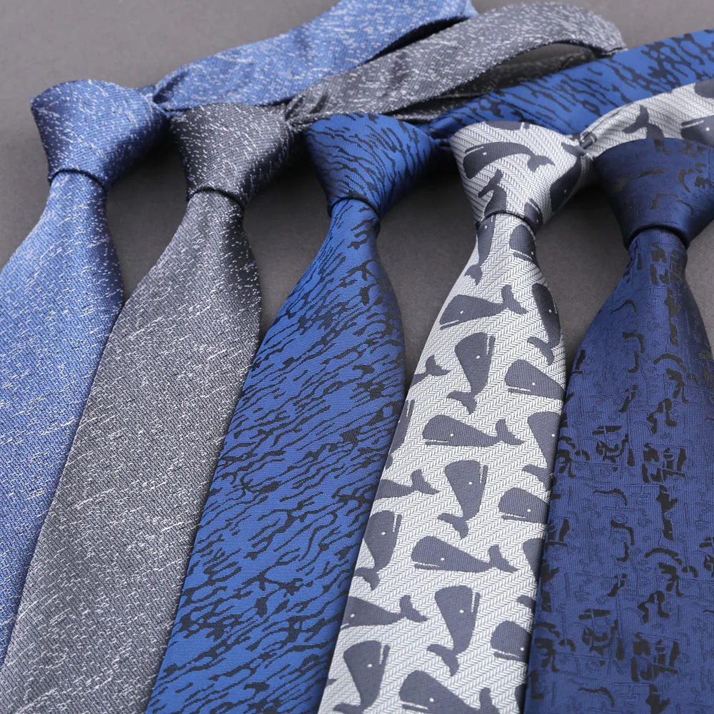 Blue Silver Solid Stripes Ties For Men Wedding Accessories Men's 8cm Jacquard Woven Necktie Fashion Business Party Events