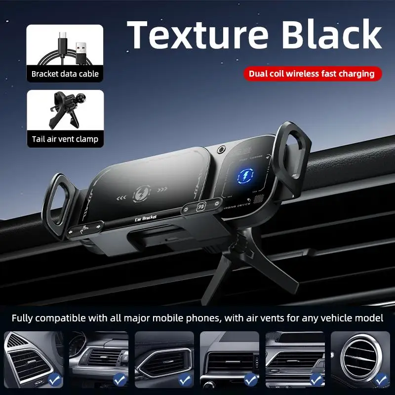 Dual Coil Foldable Phone Holder Car 15W Wireless Charger Car Phone Mount Fast Charging For Samsung iPhone Xiaomi Z Fold