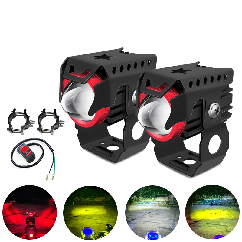 

Motorcycle Lens Headlight 4 Modes Auxiliary Spotlights For Motorbike Truck Off-road ATV Scooter Driving Fog Lights 12V 24V