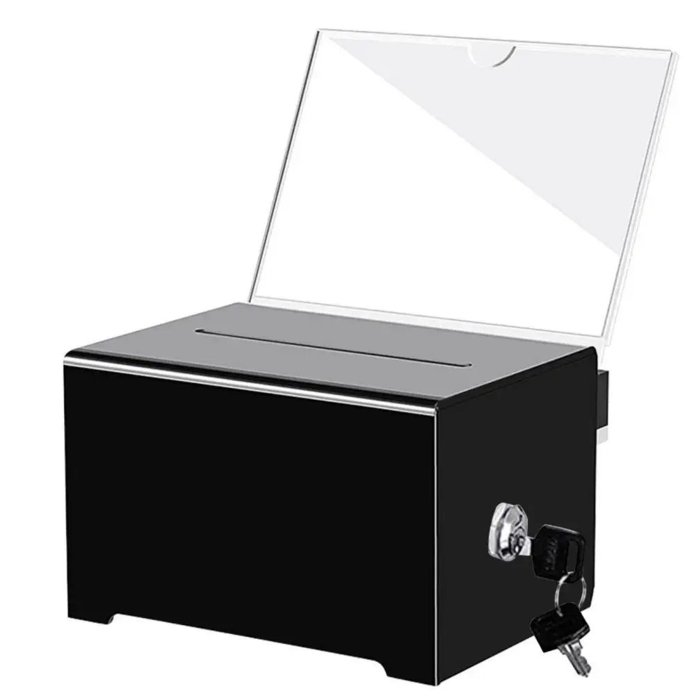 Acrylic Donation Box With Sign Holder Lock Donation Suggestion Ballot Box For Business Cards Voting Fundraising