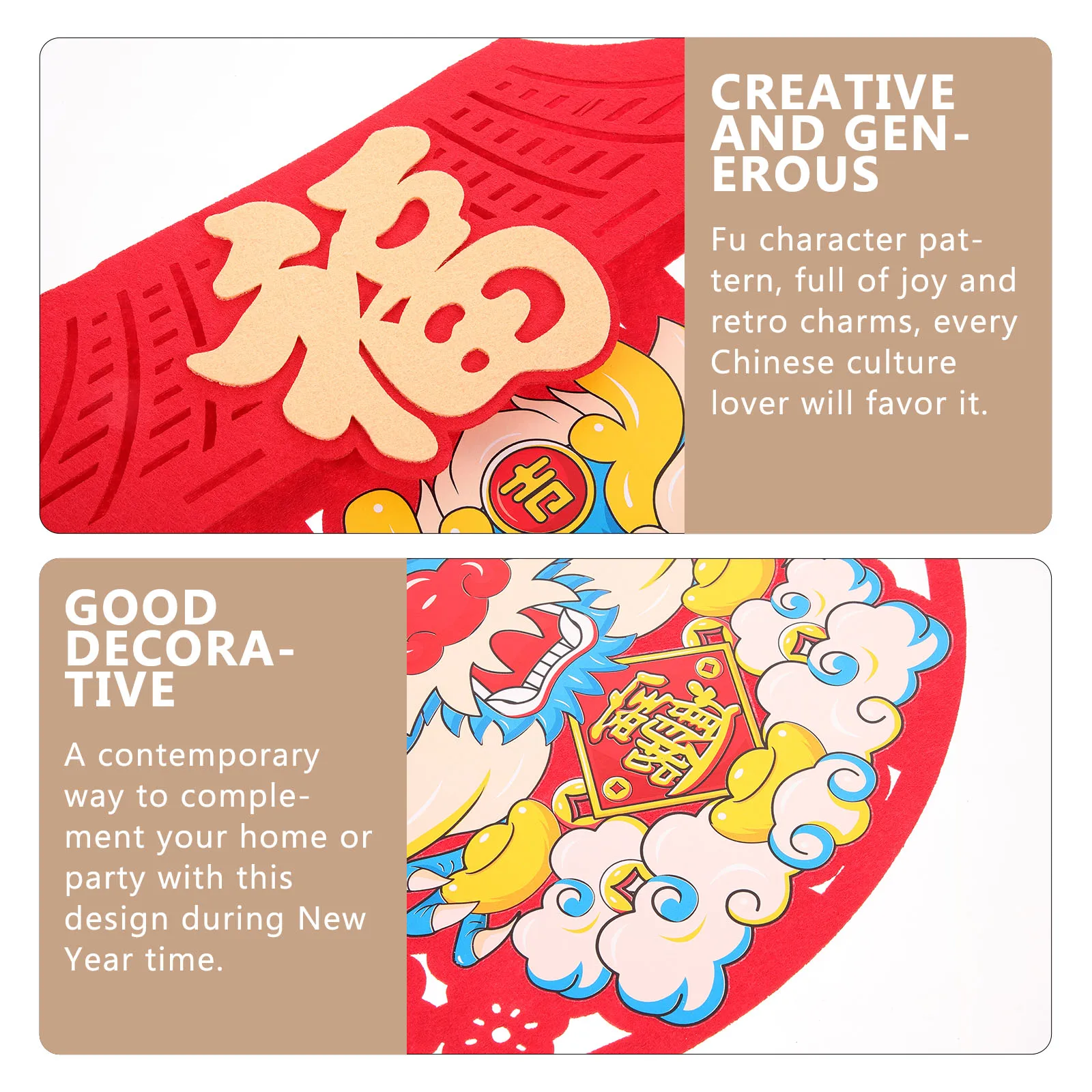 

2 Pcs Fu Character Decorations for Housewarming Year of Dragon 2024 Door Stickers Window Decals Home Party Supplies