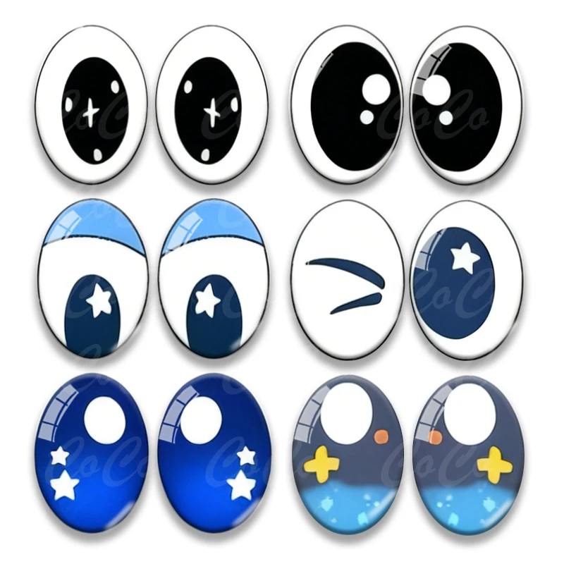 6pairs Cartoon Doll Blue Eye Cute pupils 8x10mm 10x14mm/13x18mm/18x25mm Oval photo glass cabochon demo flat back Making findings